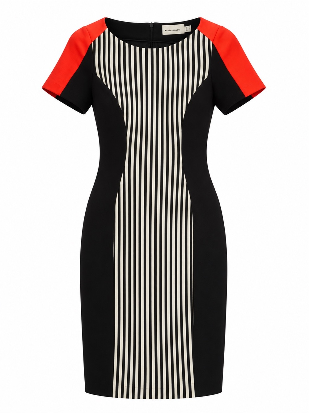 Karen Millen Black, White & Coral Panelled Dress